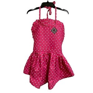 NWT Simply Savvy Co. Pink Dotted Apron Ruffles Bib Tie Back Cotton OSFM